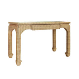 Worlds Away One Drawer Ming Style Desk In Woven Rattan With Glass Top