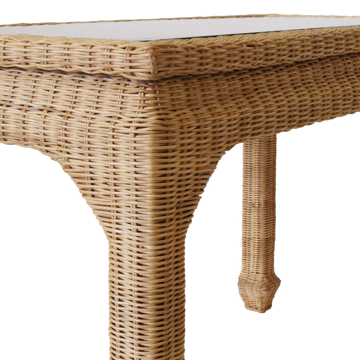 Worlds Away One Drawer Ming Style Desk In Woven Rattan With Glass Top