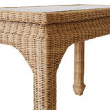 Worlds Away One Drawer Ming Style Desk In Woven Rattan With Glass Top