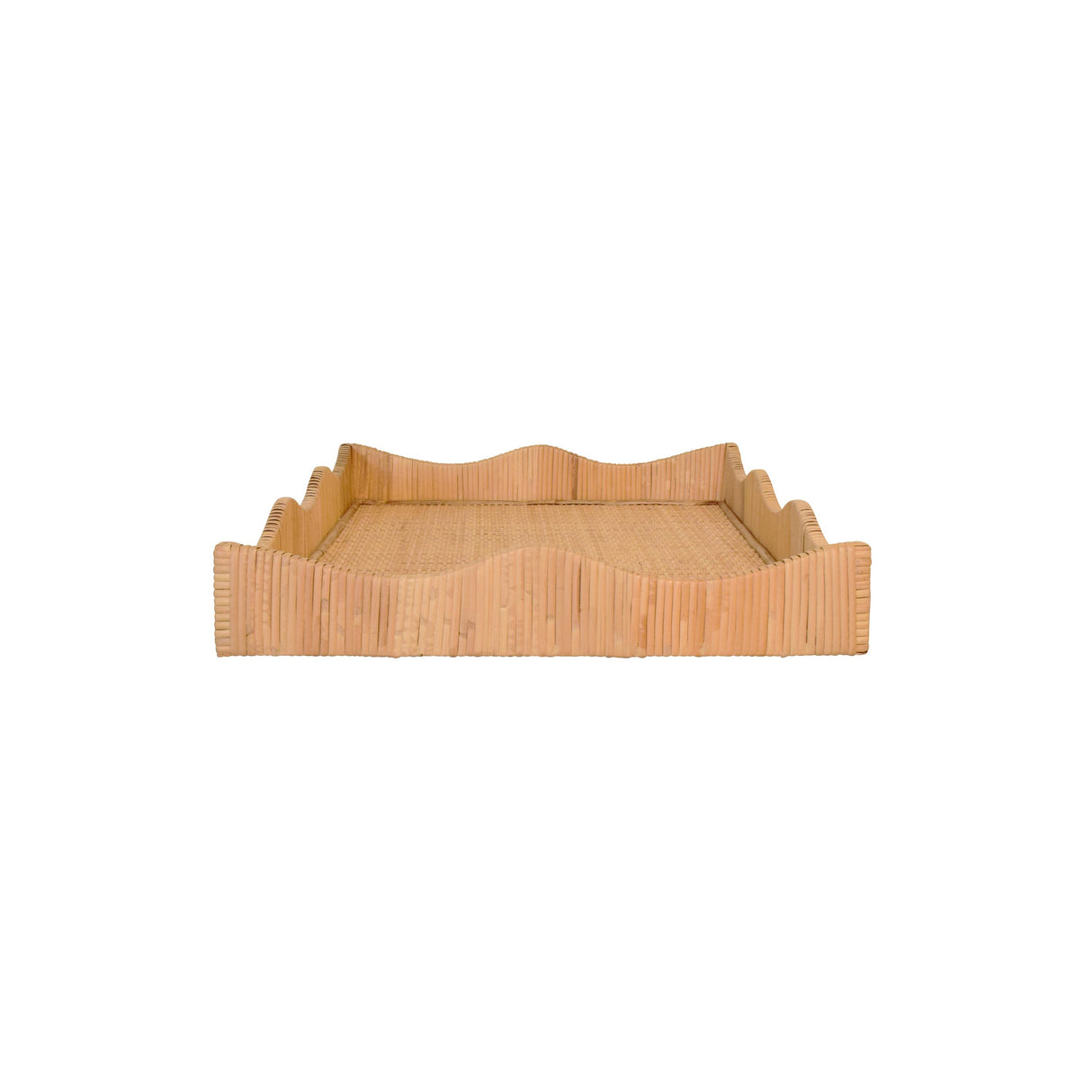 Worlds Away Rectangular Natural Rattan Wrapped Tray With Wave Shaped Edge