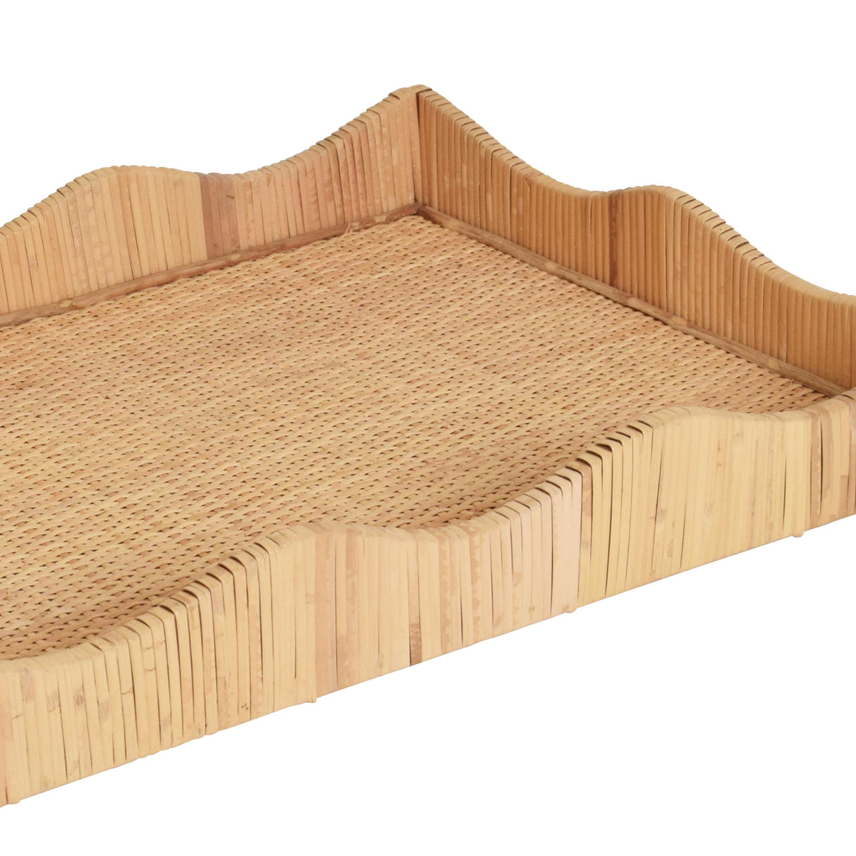 Worlds Away Rectangular Natural Rattan Wrapped Tray With Wave Shaped Edge