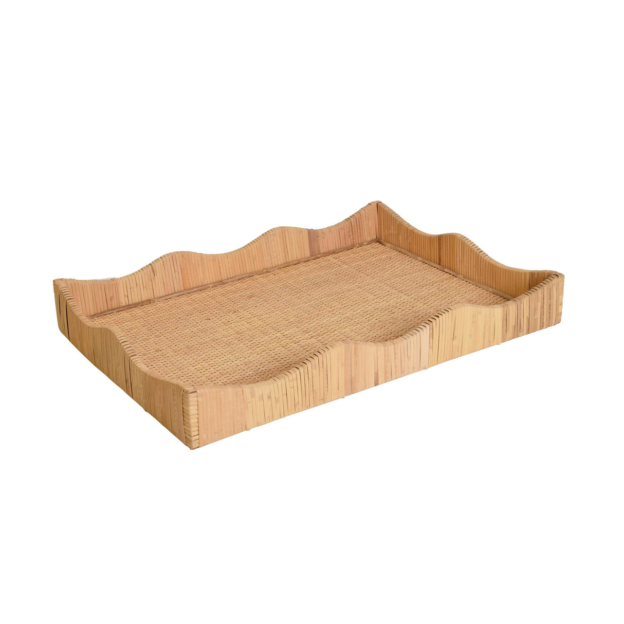 Worlds Away Rectangular Natural Rattan Wrapped Tray With Wave Shaped Edge