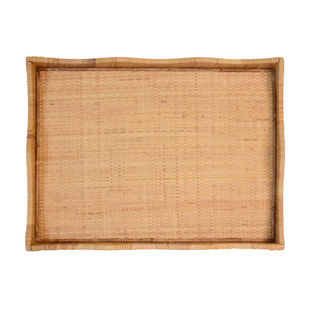 Worlds Away Rectangular Natural Rattan Wrapped Tray With Wave Shaped Edge