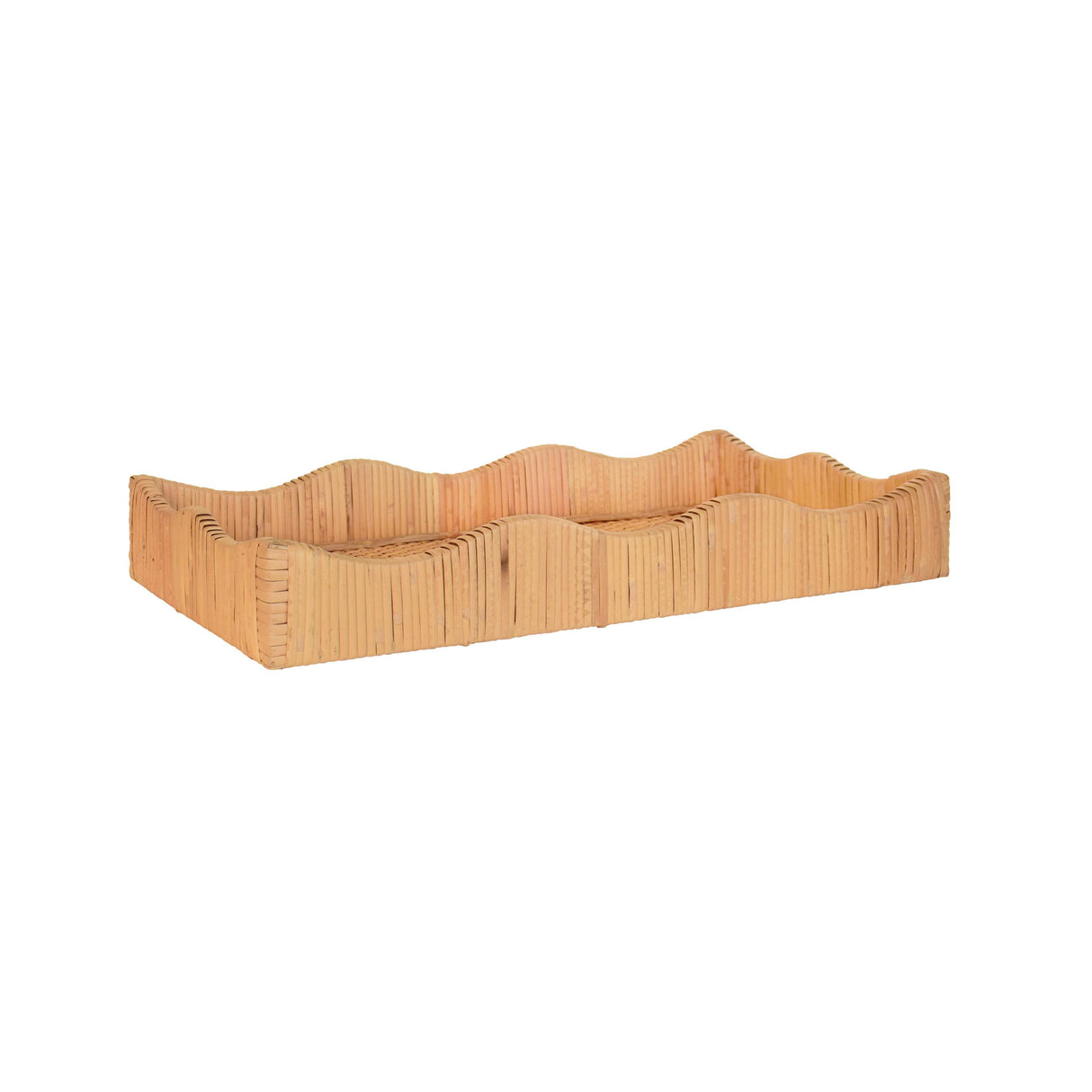 Worlds Away Small Rectangle Scalloped Edge Tray In Rattan