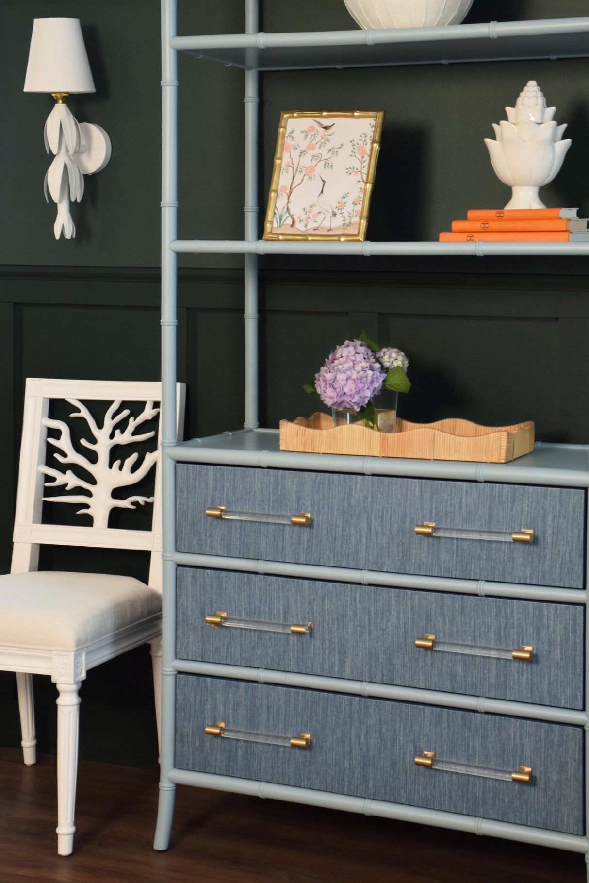 Worlds Away Small Rectangle Scalloped Edge Tray In Rattan