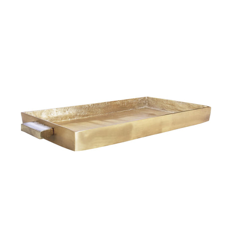Worlds Away Cast Metal Tray In Antique Brass Finish With Agate Handles