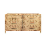 Worlds Away Six Drawer Chest With Rattan Wrapped Handles In Burl Wood