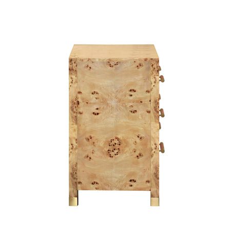 Worlds Away Six Drawer Chest With Rattan Wrapped Handles In Burl Wood