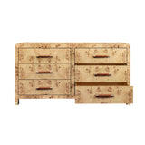 Worlds Away Six Drawer Chest With Rattan Wrapped Handles In Burl Wood