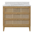 Worlds Away Bath Vanity In Cerused Oak With Cane Front Drawers, White Marble Top, And Porcelain Sink