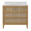 Worlds Away Bath Vanity In Cerused Oak With Cane Front Drawers, White Marble Top, And Porcelain Sink