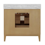 Worlds Away Bath Vanity In Cerused Oak With Cane Front Drawers, White Marble Top, And Porcelain Sink