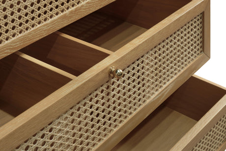 Worlds Away Bath Vanity In Cerused Oak With Cane Front Drawers, White Marble Top, And Porcelain Sink