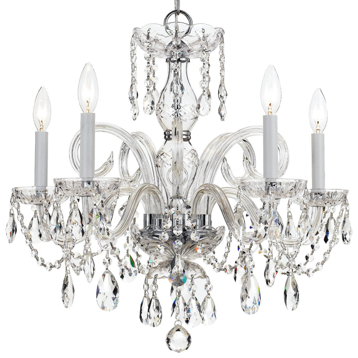 Crystorama Traditional Crystal 5 Light Hand Cut Crystal Polished Chrome Chandelier