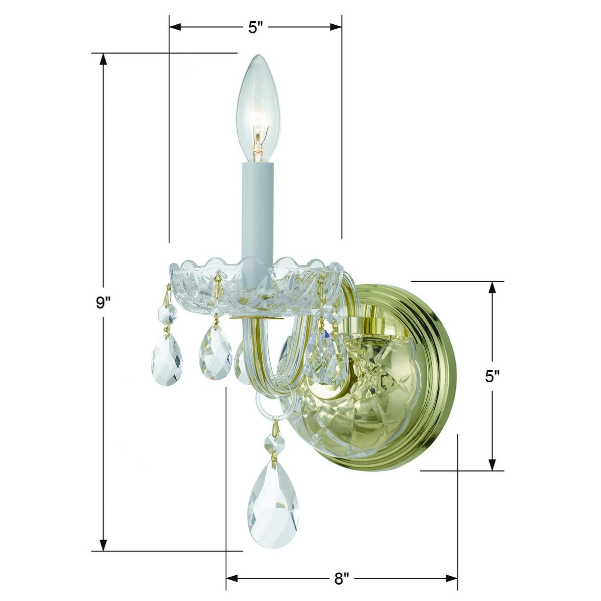 Crystorama Traditional Crystal 1 Light Hand Cut Crystal Polished Brass Sconce