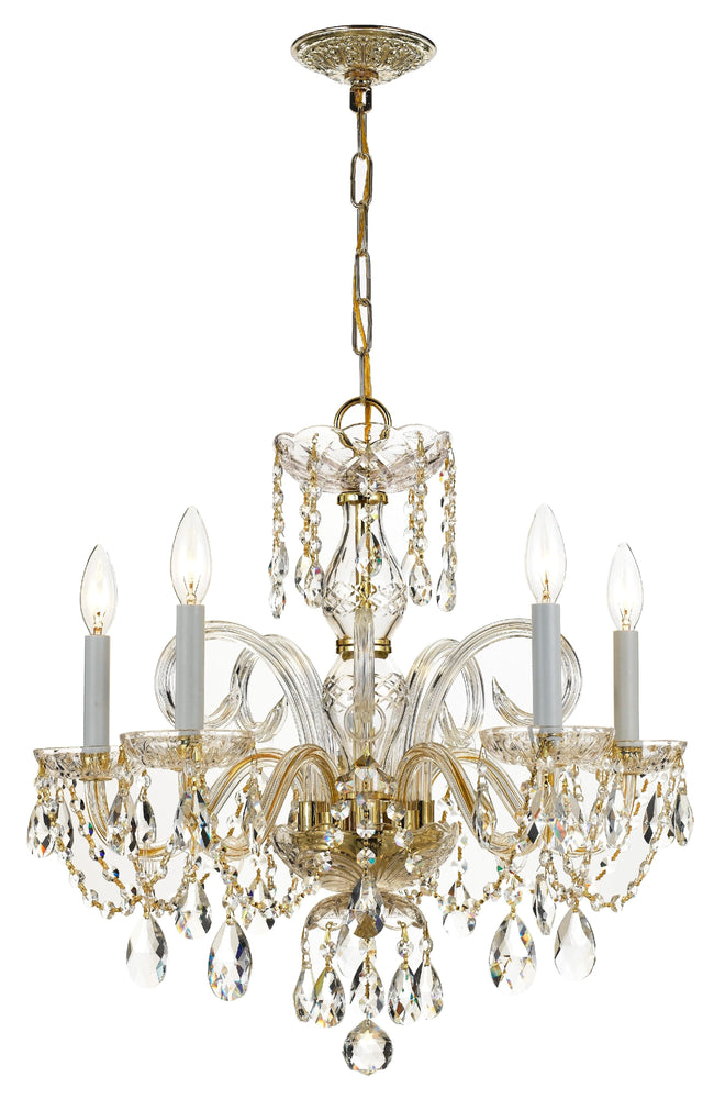 Crystorama Traditional Crystal 5 Light Hand Cut Crystal Polished Brass Chandelier