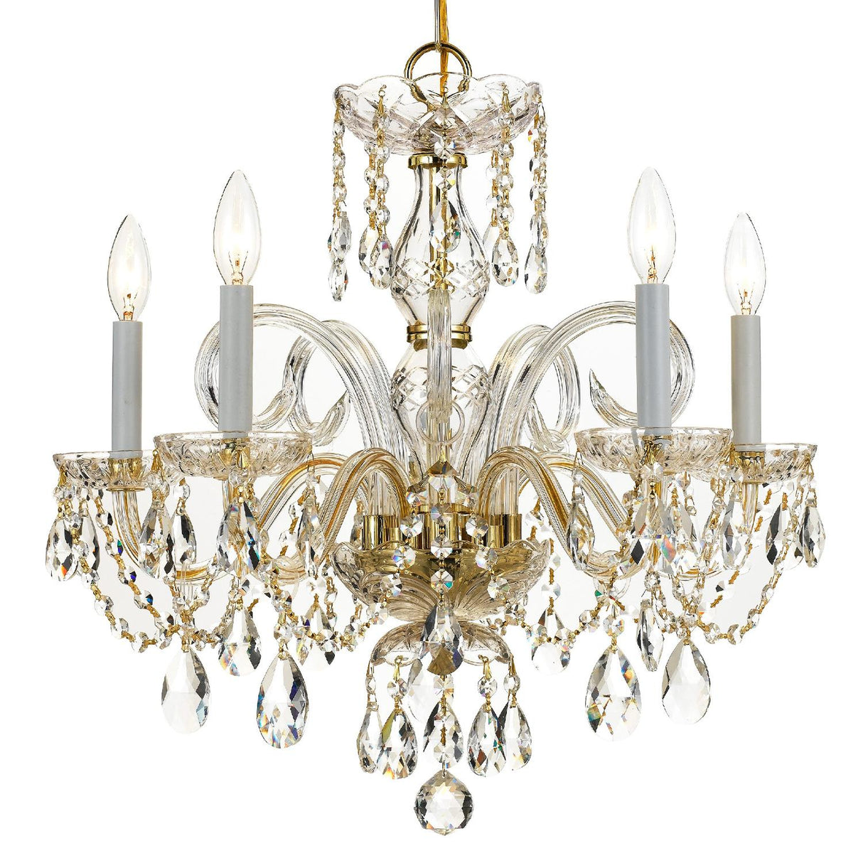 Crystorama Traditional Crystal 5 Light Hand Cut Crystal Polished Brass Chandelier