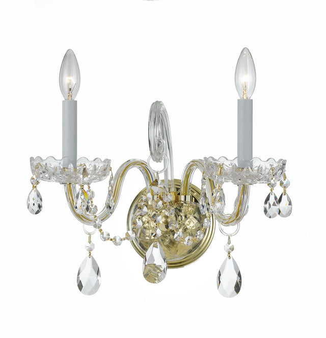 Crystorama Traditional Crystal 2 Light Hand Cut Crystal Polished Brass Sconce