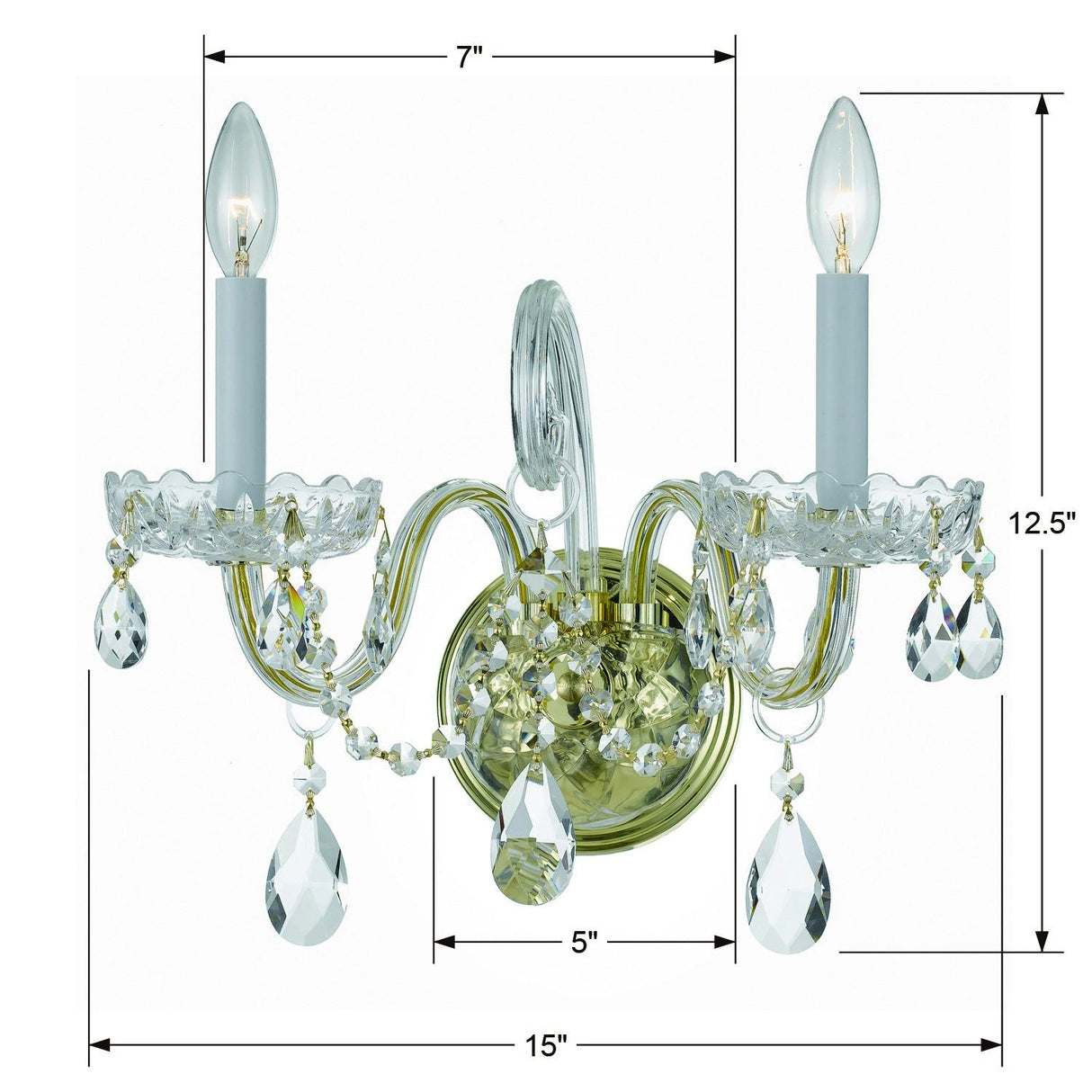 Crystorama Traditional Crystal 2 Light Hand Cut Crystal Polished Brass Sconce