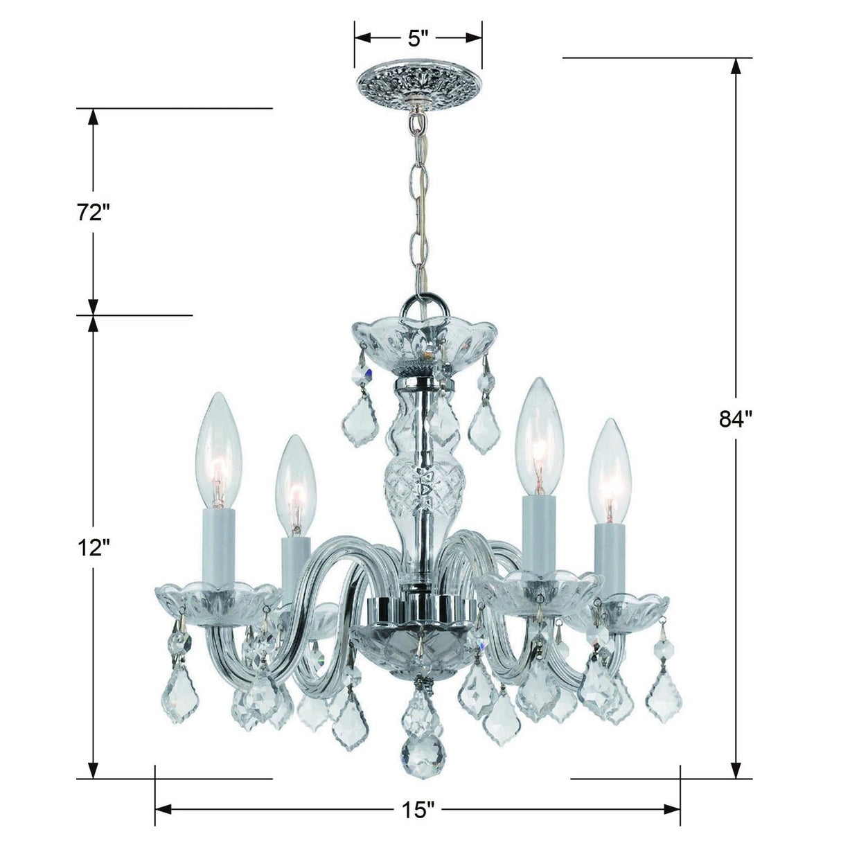 Crystorama Traditional Crystal 4 Light Hand Cut Crystal Polished Chrome Mini Chandelier