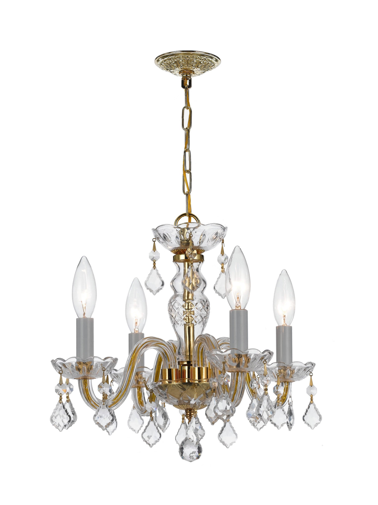 Crystorama Traditional Crystal 4 Light Clear Italian Crystal Polished Brass Mini Chandelier