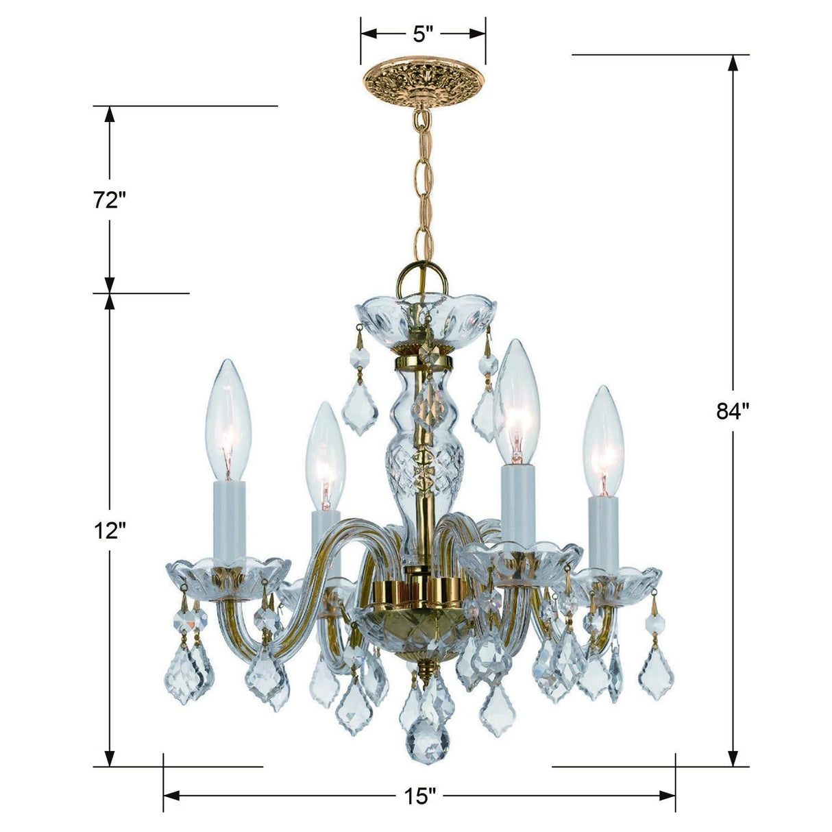Crystorama Traditional Crystal 4 Light Clear Italian Crystal Polished Brass Mini Chandelier
