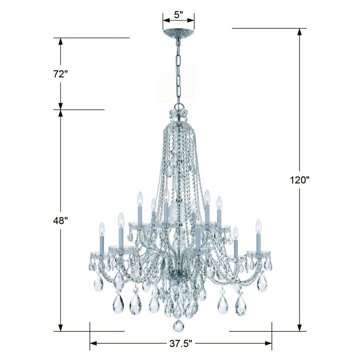 Crystorama Traditional Crystal 12 Light Hand Cut Crystal Polished Chrome Chandelier