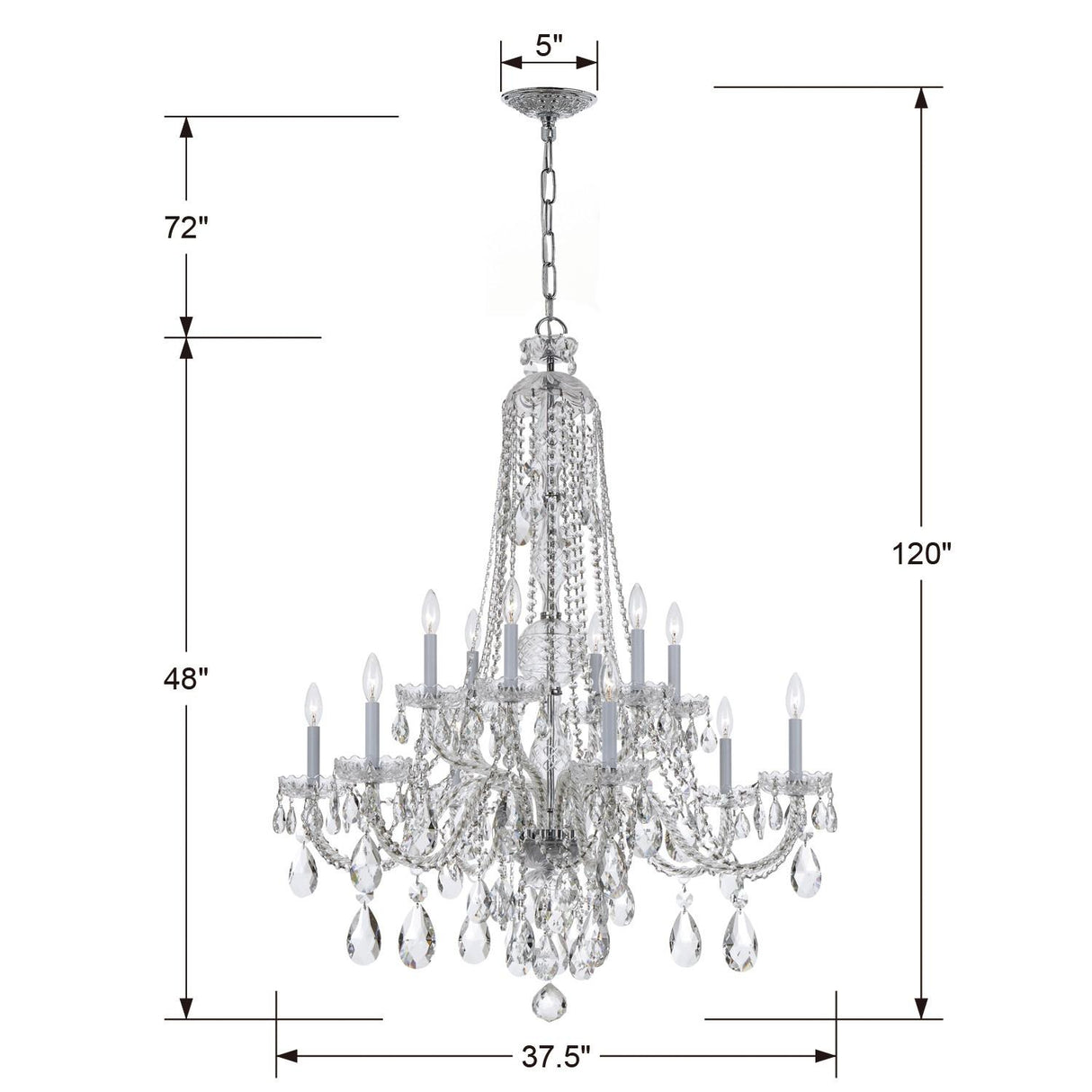 Crystorama Traditional Crystal 12 Light Swarovski Strass Crystal Polished Chrome Chandelier