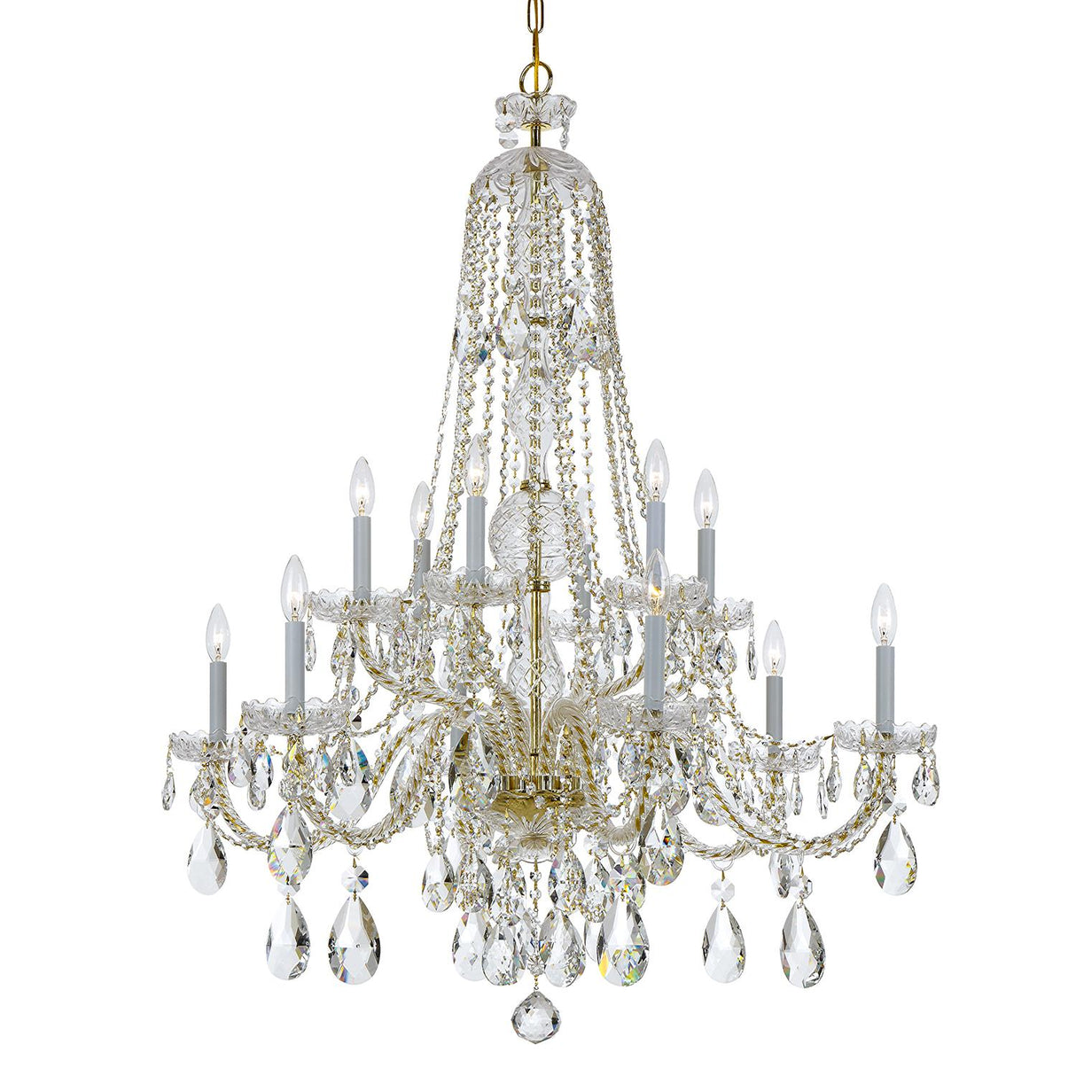 Crystorama Traditional Crystal 12 Light Hand Cut Crystal Polished Brass Chandelier