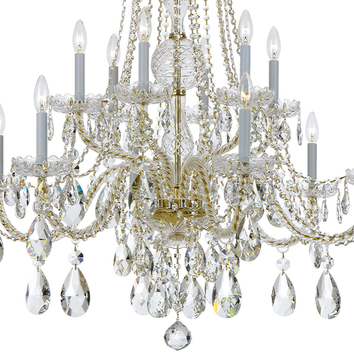 Crystorama Traditional Crystal 12 Light Hand Cut Crystal Polished Brass Chandelier