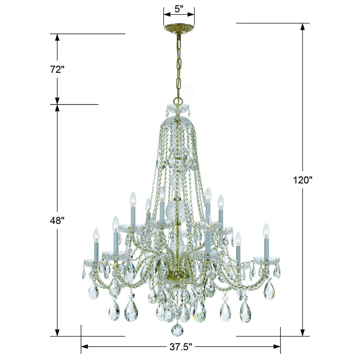 Crystorama Traditional Crystal 12 Light Swarovski Strass Crystal Polished Brass Chandelier