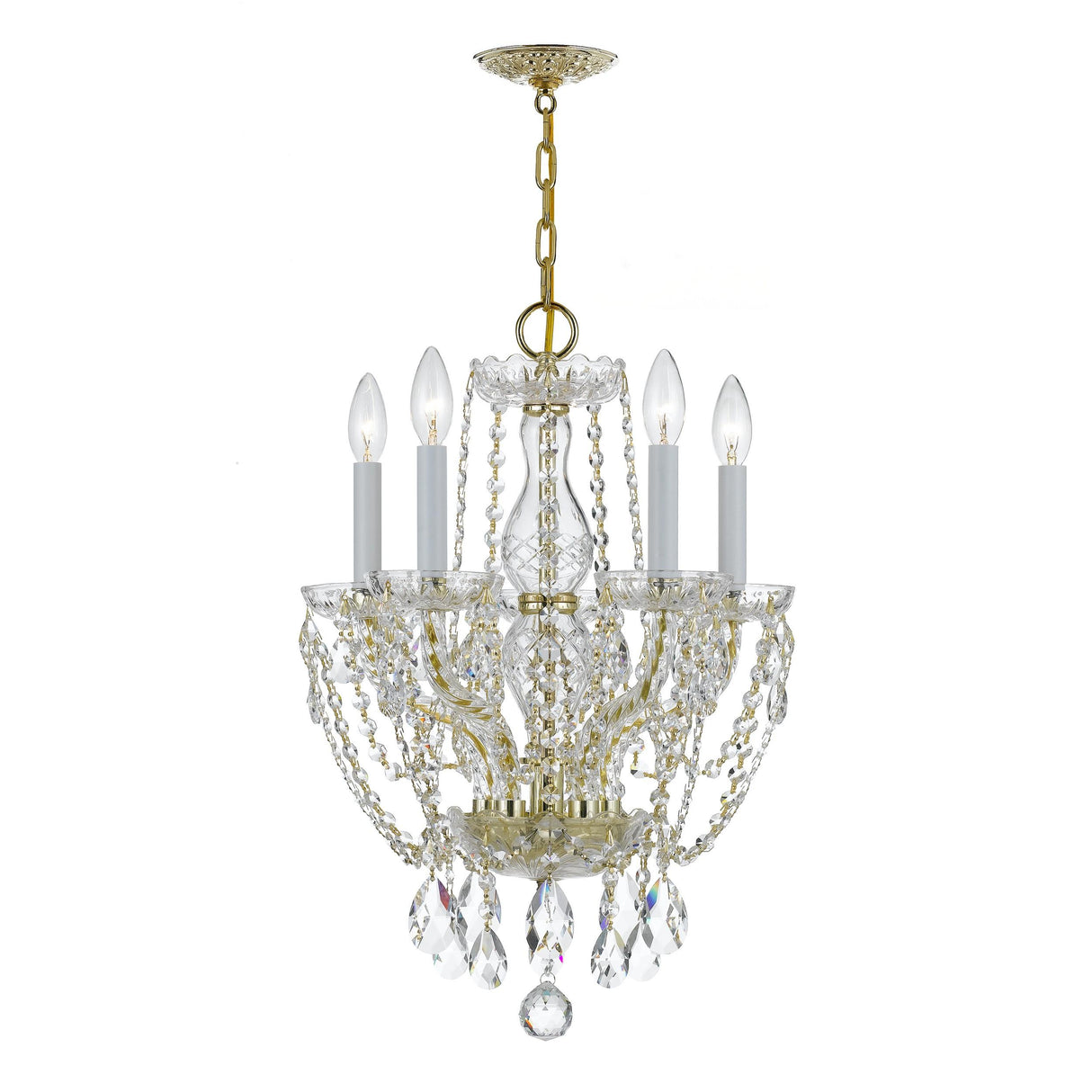 Crystorama Traditional Crystal 5 Light Hand Cut Crystal Polished Brass Mini Chandelier