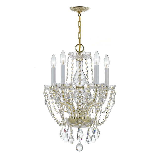Crystorama Traditional Crystal 5 Light Hand Cut Crystal Polished Brass Mini Chandelier
