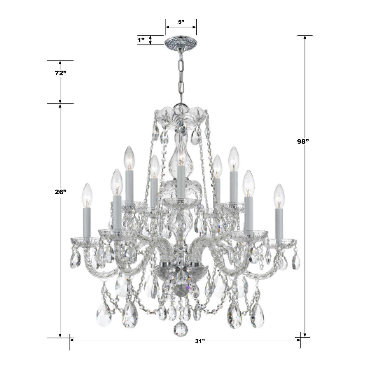 Crystorama Traditional Crystal 12 Light Clear Italian Crystal Polished Chrome Chandelier
