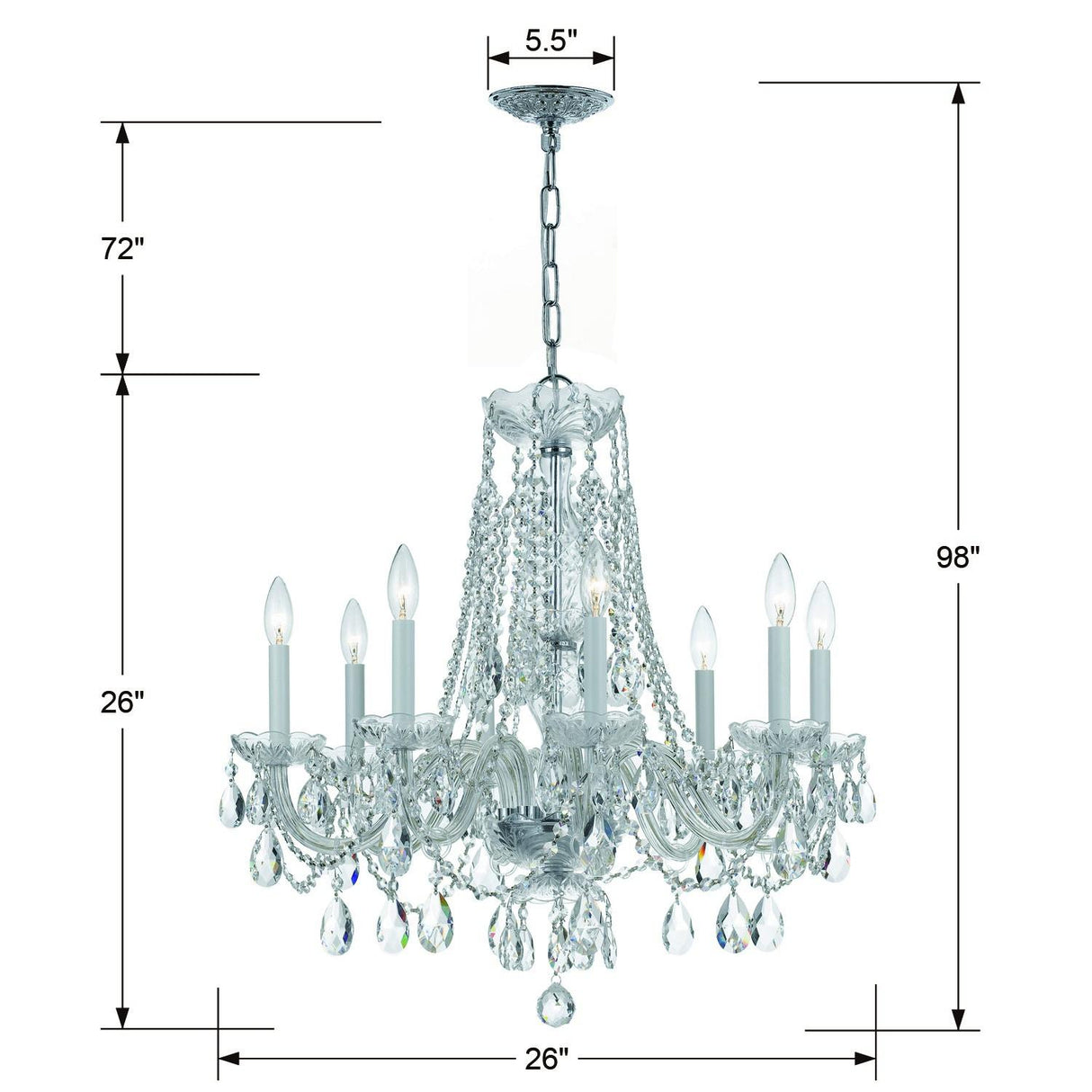 Crystorama Traditional Crystal 8 Light Swarovski Strass Crystal Polished Chrome Chandelier