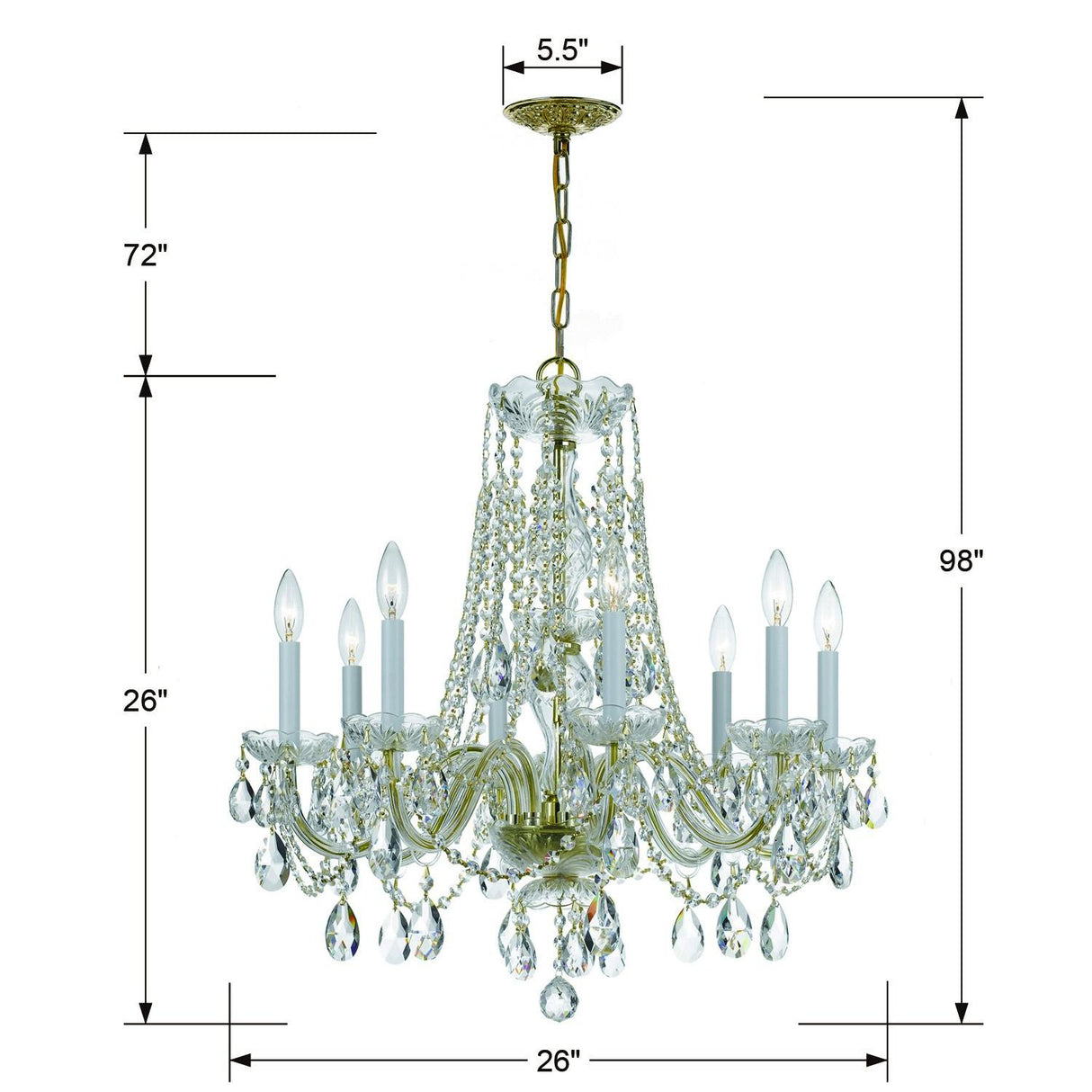Crystorama Traditional Crystal 8 Light Swarovski Strass Crystal Polished Brass Chandelier