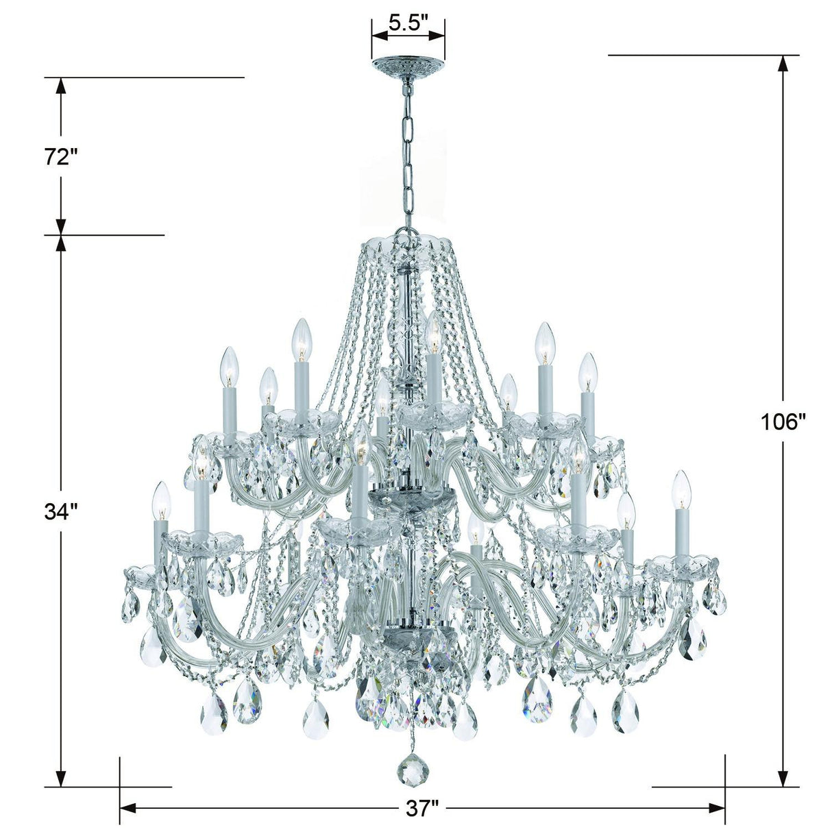 Crystorama Traditional Crystal 16 Light Swarovski Strass Crystal Polished Chrome Crystal Chandelier