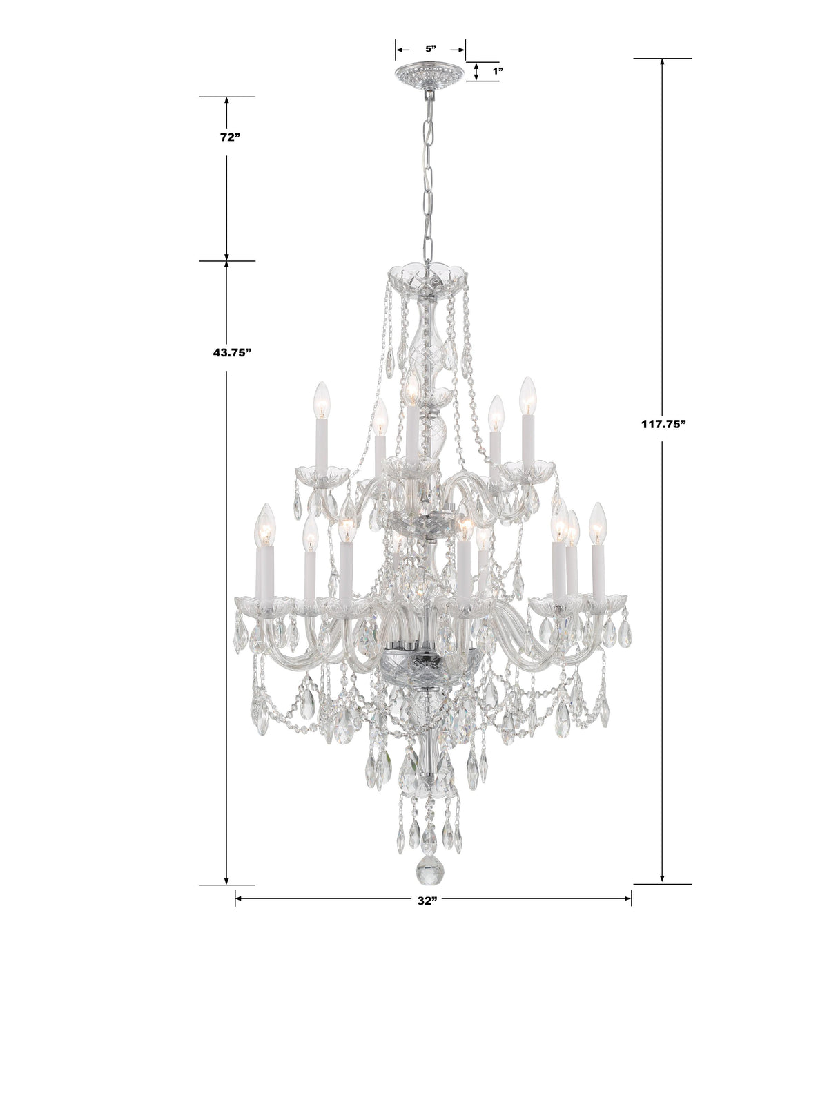 Crystorama Traditional Crystal 15 Light Hand Cut Crystal Polished Chrome Chandelier
