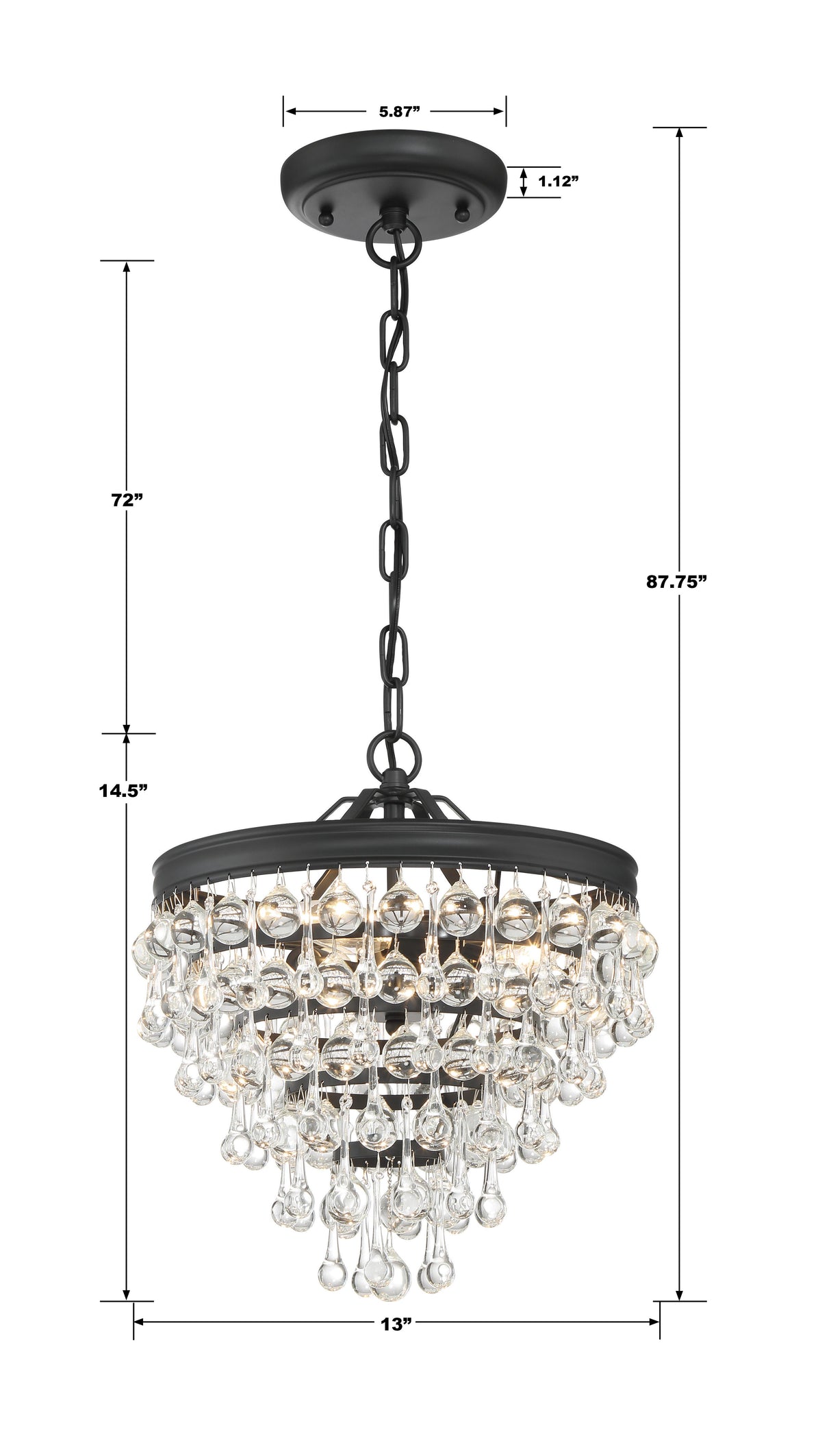 Crystorama Calypso 3 Light Matte Black Pendant