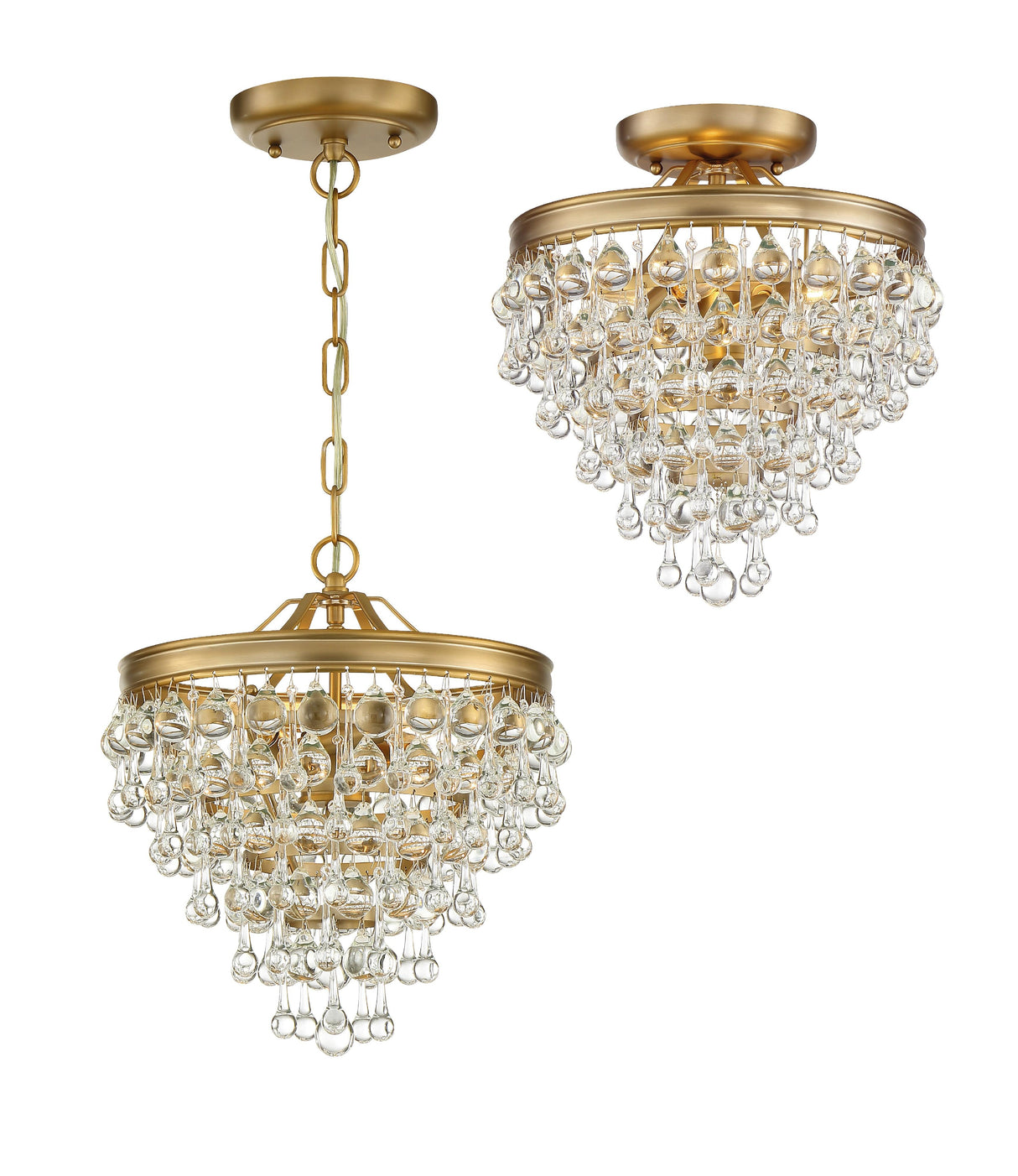 Crystorama Calypso 3 Light Crystal Teardrop Vibrant Gold Semi Flush Mount