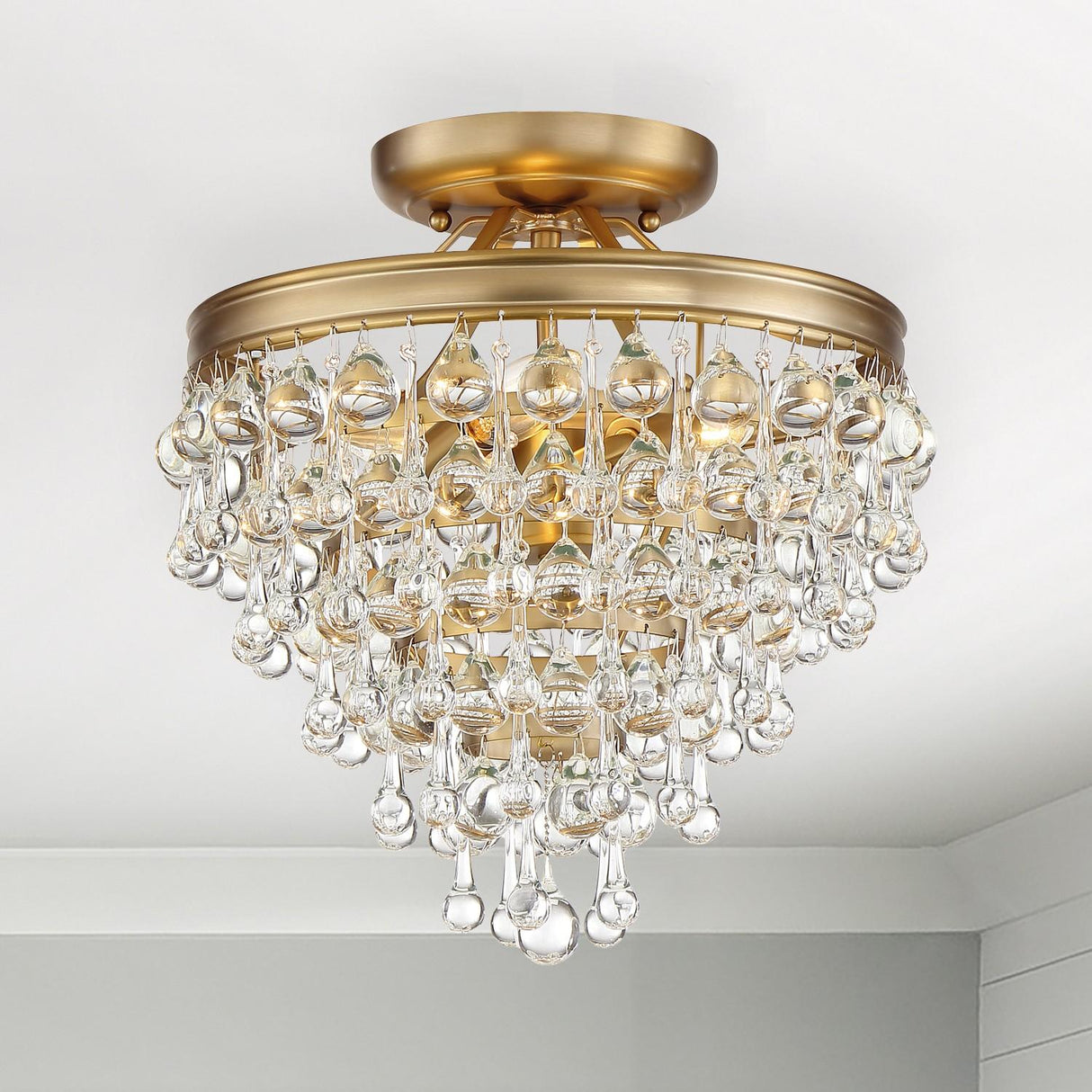 Crystorama Calypso 3 Light Crystal Teardrop Vibrant Gold Semi Flush Mount