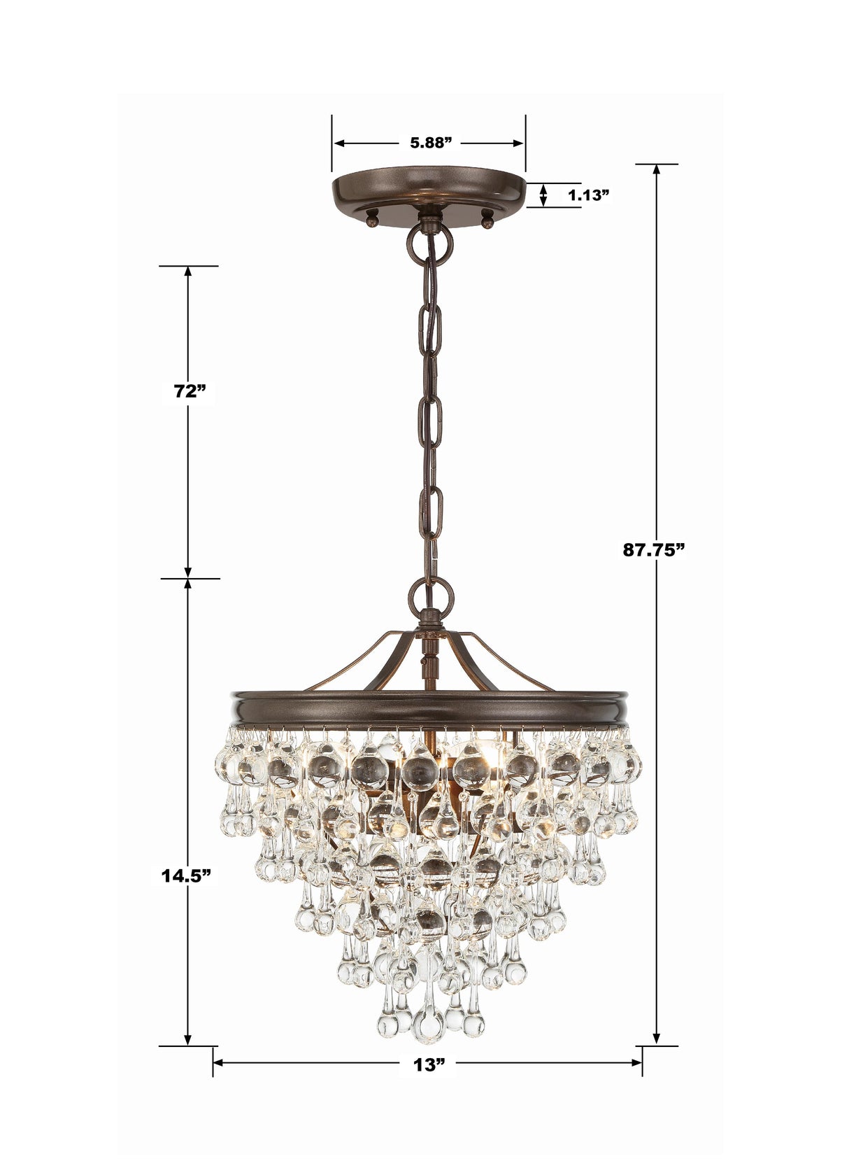 Crystorama Calypso 3 Light Crystal Teardrop Vibrant Bronze Pendant