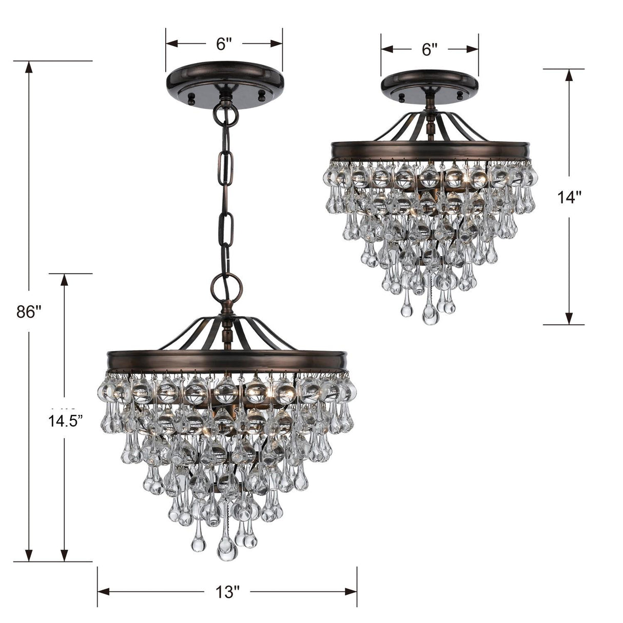 Crystorama Calypso 3 Light Crystal Teardrop Vibrant Bronze Semi Flush Mount