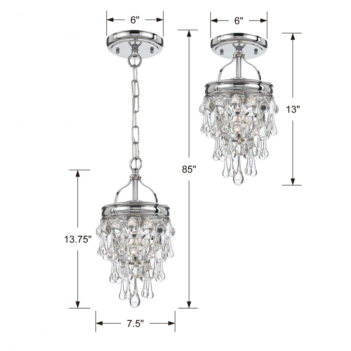Crystorama Calypso 1 Light Crystal Teardrop Polished Chrome Semi Flush Mount