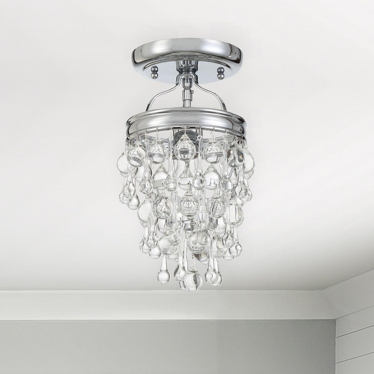 Crystorama Calypso 1 Light Crystal Teardrop Polished Chrome Semi Flush Mount