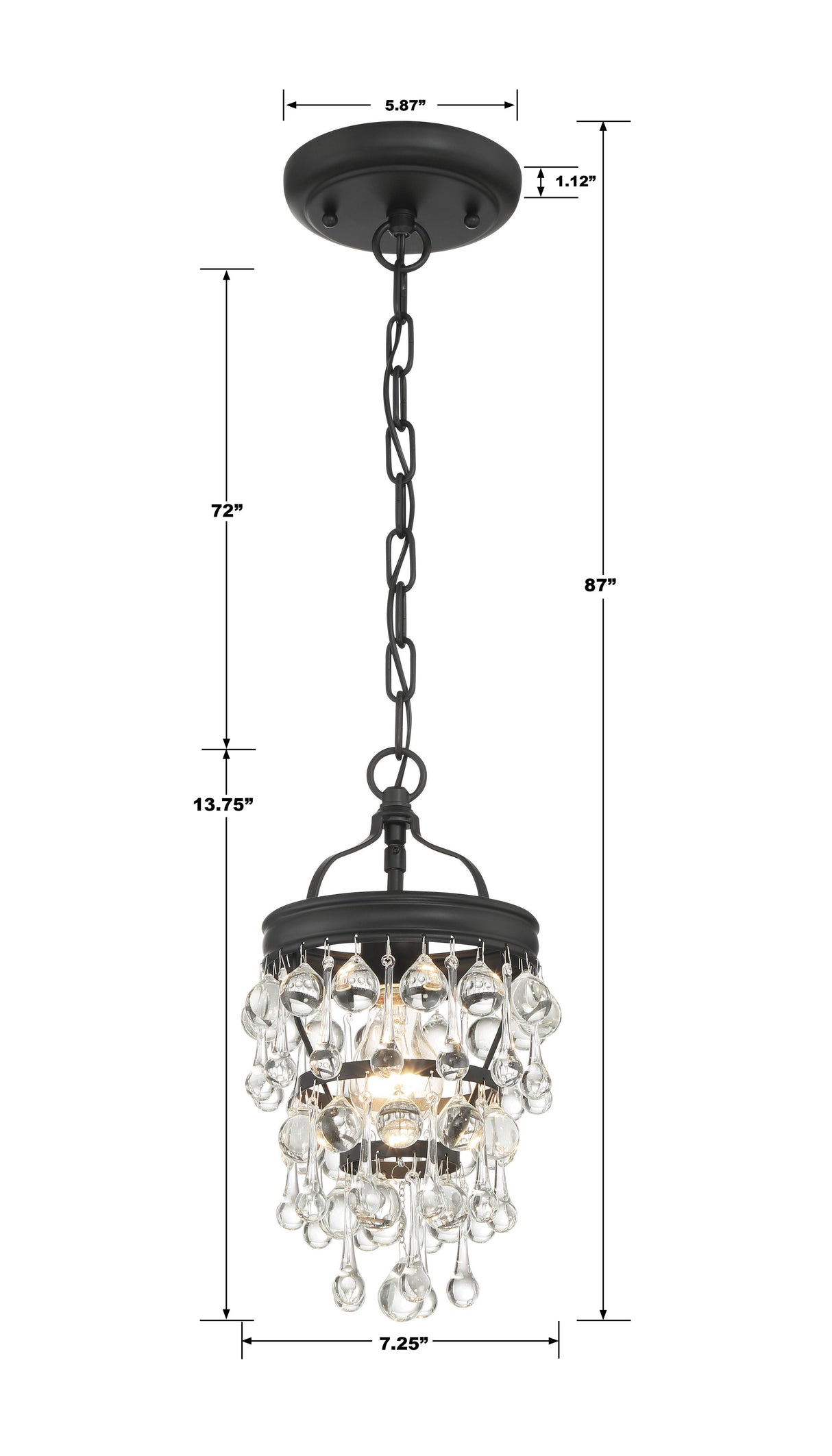 Crystorama Calypso 1 Light Matte Black Mini Pendant