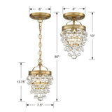 Crystorama Calypso 1 Light Crystal Teardrop Vibrant Gold Semi Flush Mount