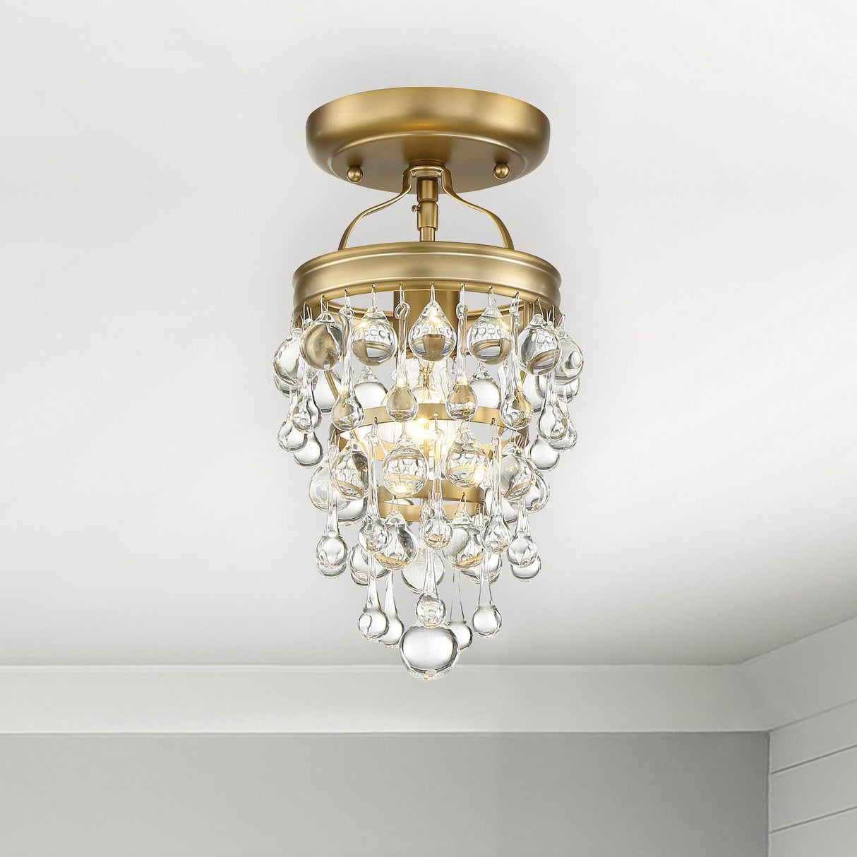 Crystorama Calypso 1 Light Crystal Teardrop Vibrant Gold Semi Flush Mount
