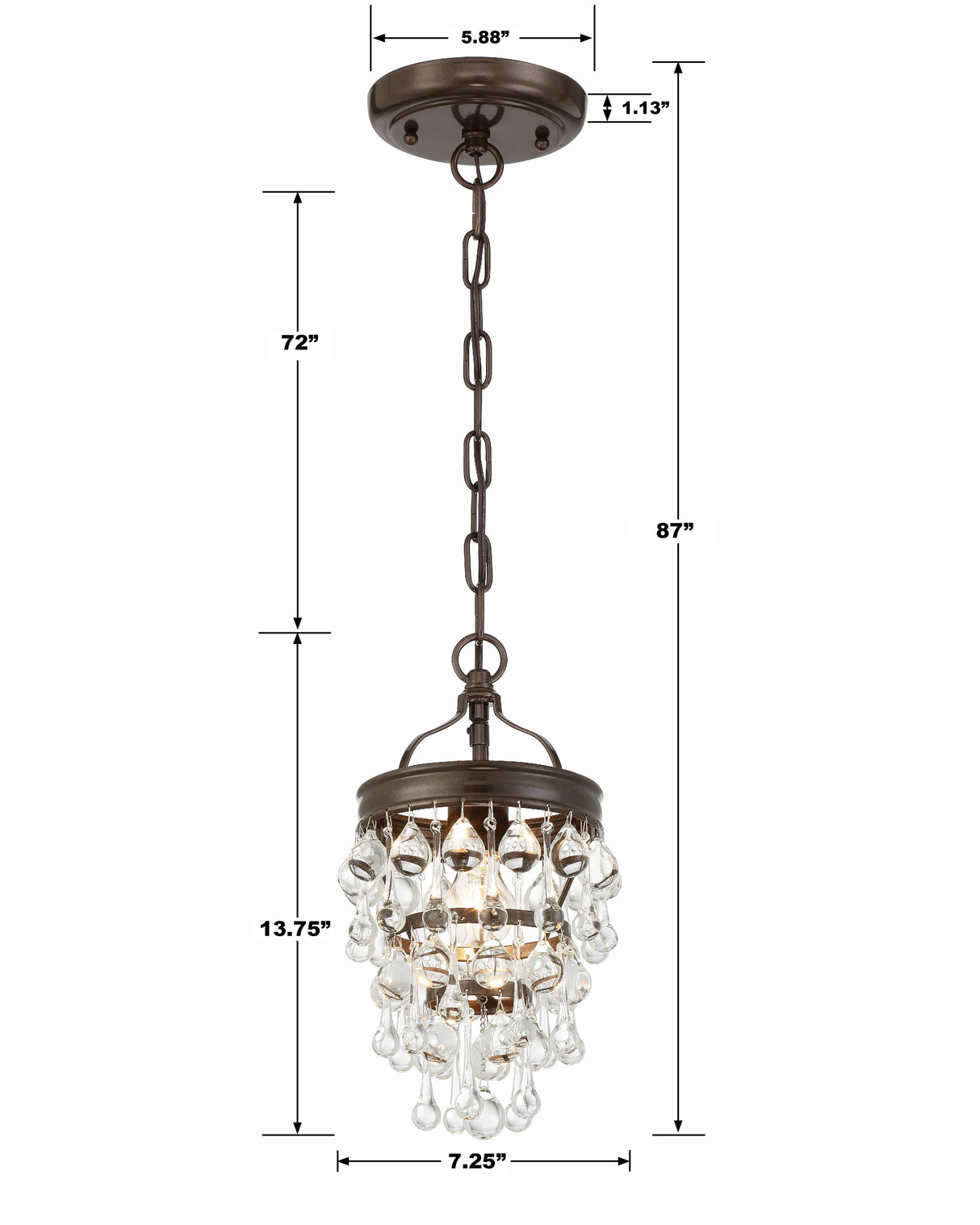 Crystorama Calypso 1 Light Crystal Teardrop Vibrant Bronze Mini Pendant