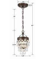 Crystorama Calypso 1 Light Crystal Teardrop Vibrant Bronze Mini Pendant